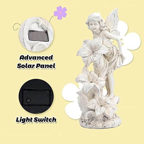 Ovewios Angel Garden Statue Outdoor Solar Resin Sculpture