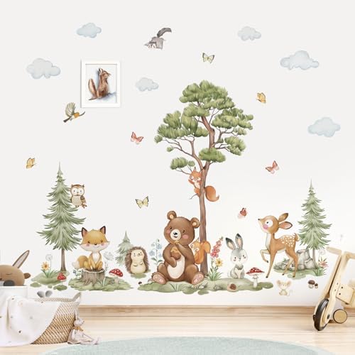 Wondever Woodland Animals Wall Decals Peel and Stick Forest Scene