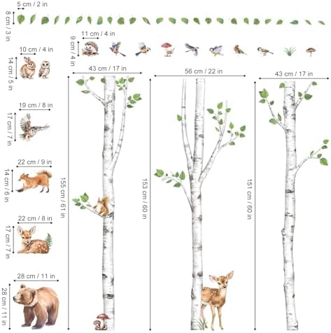 Wondever Large Birch Tree Animals Wall Stickers