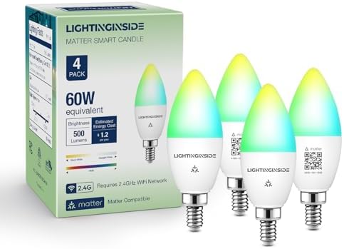 Matter Candelabra Smart Bulbs 60W Equivalent 4PCS