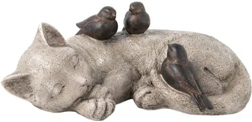 Sleeping Cat Garden Statue - 12 Inch Resin Pet Memorial Figurine