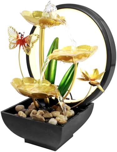 USB Powered Tabletop Water Fountain with LED Light and Natural Rocks