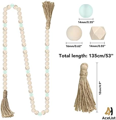 AceList Wood Bead Garland with Tassels Boho Rustic Wall Hanging