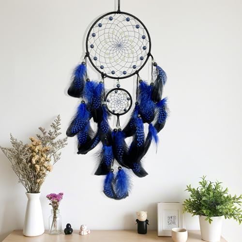 Blue and Black Dream Catcher Wall Decor with Luminous Beads