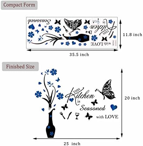 Kitchen Wall Decal with Vase Flower Butterfly Quote Design