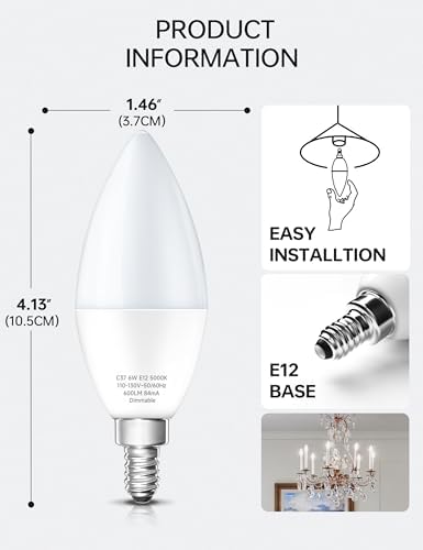 KINDEEP Dimmable Candelabra LED Bulbs 6 Pack