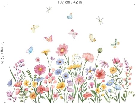 Wondever Pink Wildflower Wall Stickers for Bedroom and Living Room