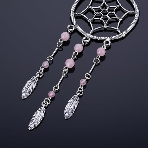 Dream Catchers Car Charm Rotatable Handmade Pendant with Light Pink Beads