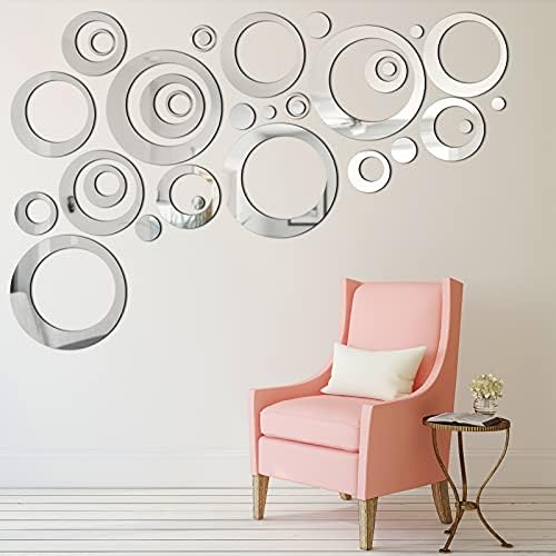 32 Pieces Removable Round Wall Mirror Stickers Silver