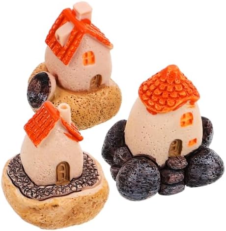 3pcs Resin Fairy House Miniature Statues for Garden Decor
