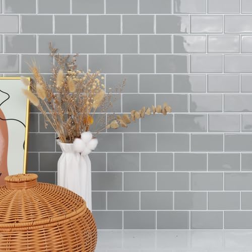 STICKGOO 10-Sheet Subway Tiles Self Adhesive Splashbacks Light Grey Thicker Design