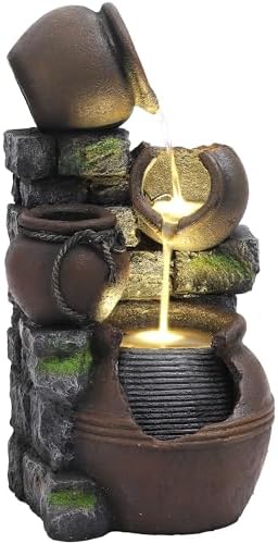 TITIMO Outdoor Water Fountain with Flower Pot and Lights