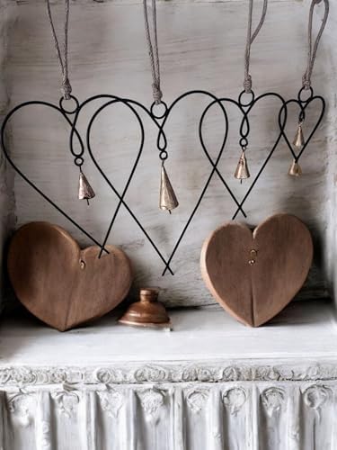 Set of 4 Metal Heart Wall Art with Bells