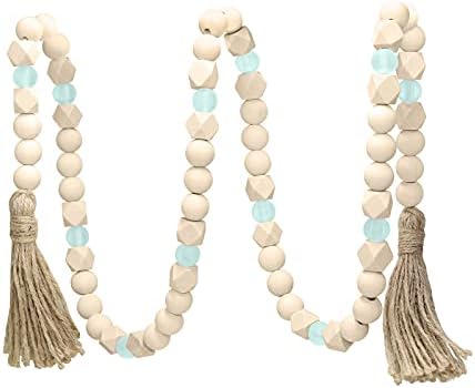 AceList Wood Bead Garland with Tassels Boho Rustic Wall Hanging