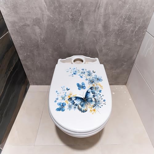 2 Sheets Blue Butterfly Flower Toilet Stickers sacinora