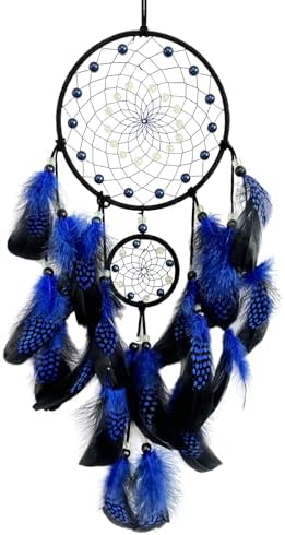 Blue and Black Dream Catcher Wall Decor with Luminous Beads