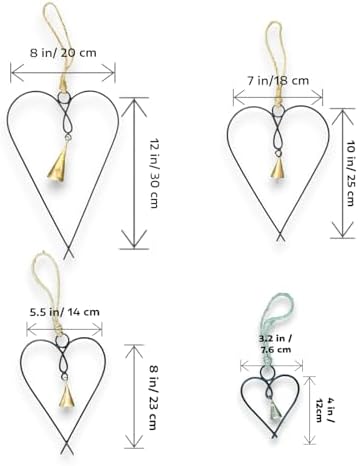 Set of 4 Metal Heart Wall Art with Bells