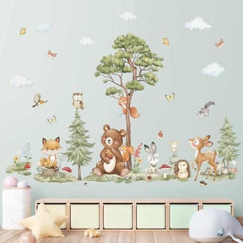 Wondever Woodland Animals Wall Decals Peel and Stick Forest Scene