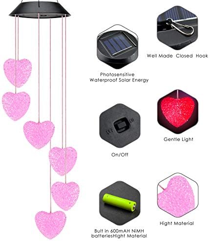 PACETAP Heart Solar Wind Chimes Outdoor Decor