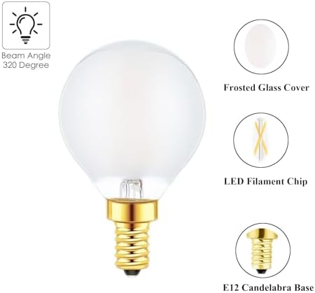 Sunaiony E12 Globe LED Bulbs 2W 6 Pack Warm White Frosted Glass