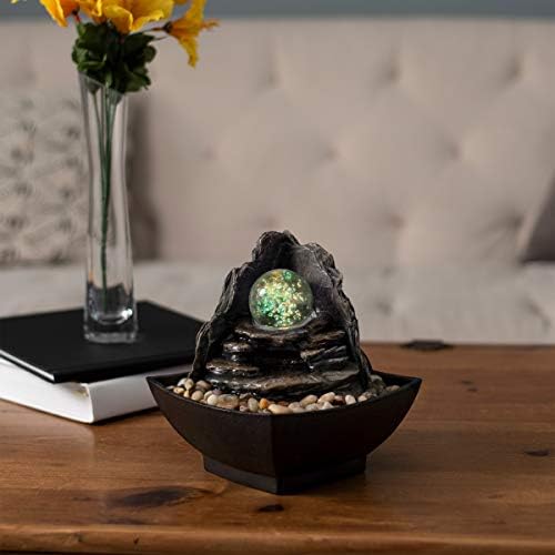 Pure Garden Tabletop Water Fountain with LED Lights and Rolling Glass Ball