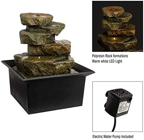 Pure Garden Tabletop Water Fountain with LED Light and Soothing Sounds