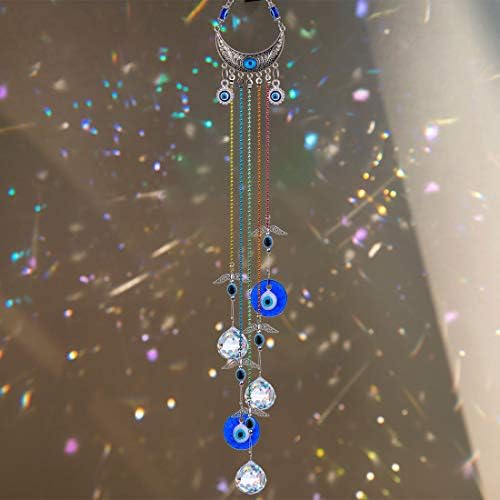 20 Inch Blue Evil Eye Suncatcher with Crystal Ball and Chakra Healing
