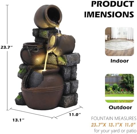 TITIMO Outdoor Water Fountain with Flower Pot and Lights