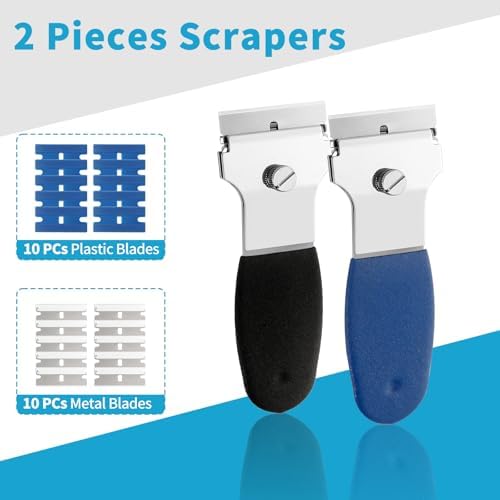 2 Pack Razor Blade Scraper with 10 Metal 10 Plastic Blades