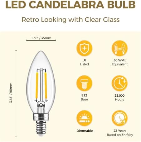 Hizashi E12 Candelabra LED Bulbs 6W 550LM 12 Pack