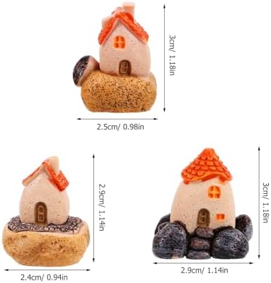3pcs Miniature House Resin Decorations for Garden and Terrarium