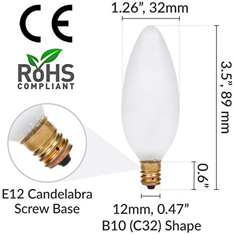 Simba Lighting Frosted B10 Candelabra Light Bulbs 40W E12 Base 12 Pack