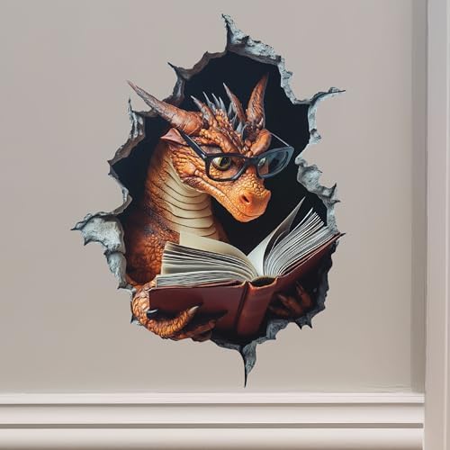 Dragon Reading Wall Decal 44W x 6H Inches