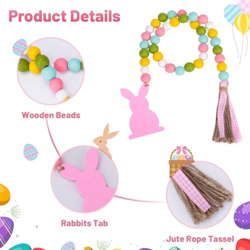 Easter Wood Bead Garland with Tassel 285 Inch