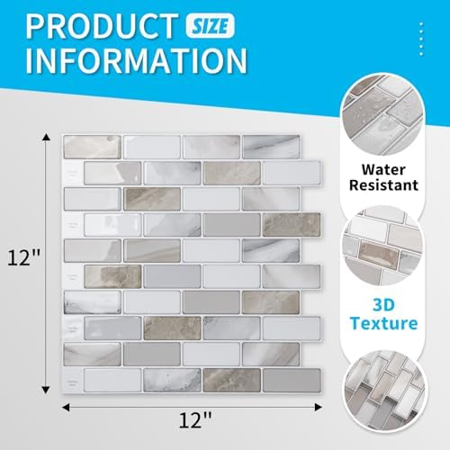 Art3d 10-Sheet Peel and Stick Backsplash Tile for Kitchen