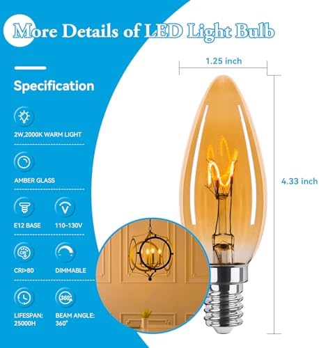 Amber Candelabra Bulb 25W Equivalent 6 Pack