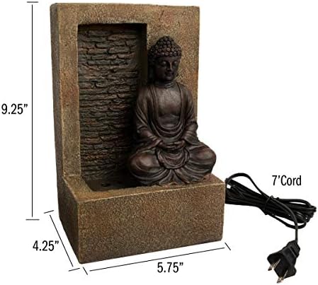 Pure Garden Tabletop Water Fountain - Sitting Buddha Statue by Stone Wall Waterfall