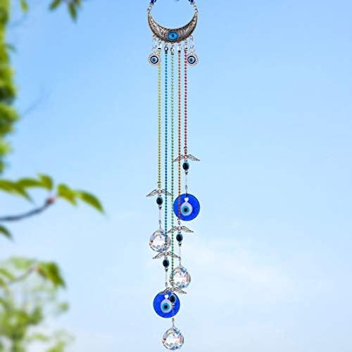 20 Inch Blue Evil Eye Suncatcher with Crystal Ball and Chakra Healing