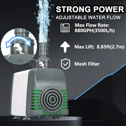 Zoronk 550GPH High Efficiency Submersible Pump for Fountains Ponds Aquariums Hydroponics