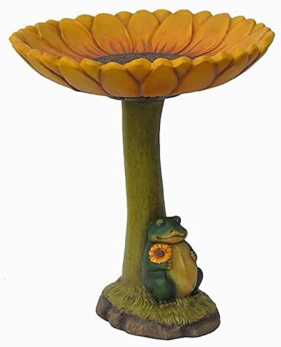 787 Polyresin Bird Bath with Sunflower and Frog Design