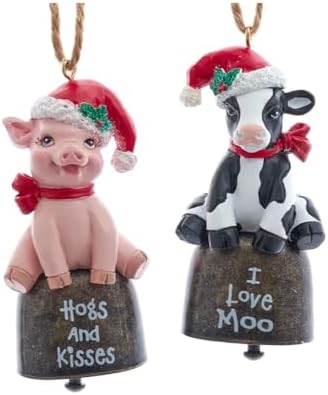 The Bridge Collection Cow And Pig Farm Bell Ornaments Set of 2