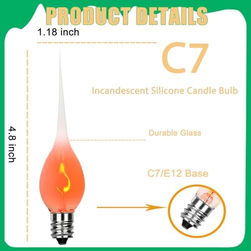 12 Pack Silicone Dipped Candle Light Bulbs E12 1W Flicker Flame