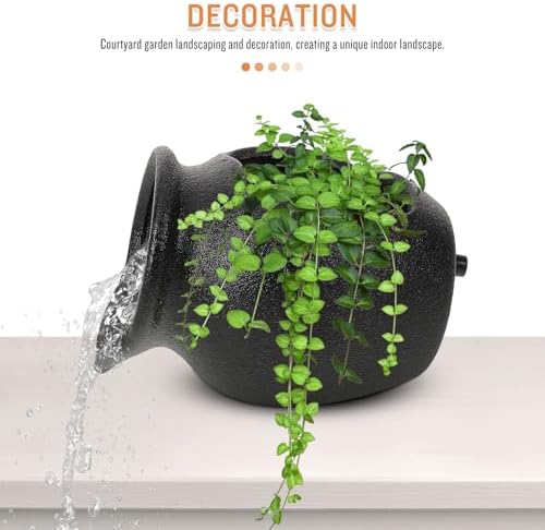 QianShi Black Ceramic Fountain Jar Water Feature