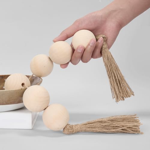 OMISHE Extra Large Wood Bead Garland with Tassels 255 Inches Long