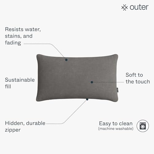 Outer Outdoor Throw Pillow Dark Pebble Gray 12x20
