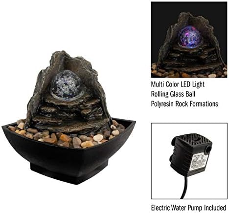 Pure Garden Tabletop Water Fountain with LED Lights and Rolling Glass Ball