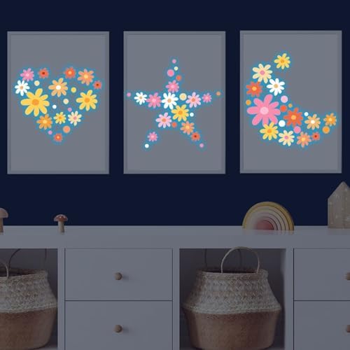 Glow in the Dark Daisy Wall Decals Set for Kids Room