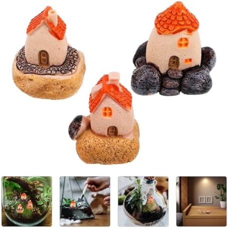 3pcs Miniature House Resin Decorations for Garden and Terrarium