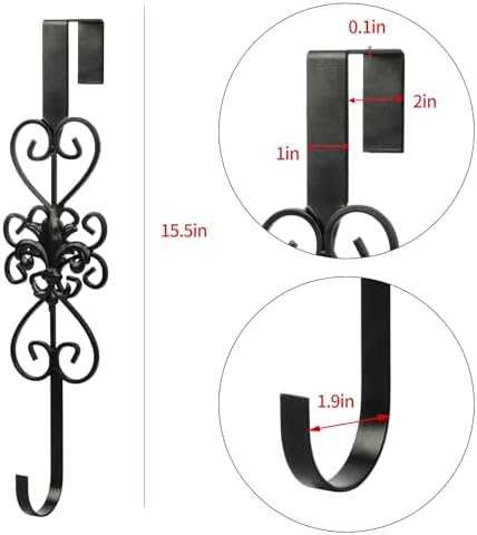 Black Wreath Hanger for Front Door - Heavy Duty Metal Design