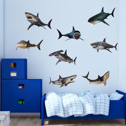 8 Pieces Shark Wall Stickers for Marine Decor